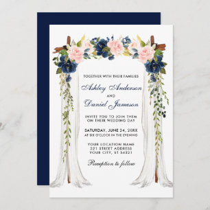 Invitation Aquarelle mariage de la canopée Floral rose Bleu
