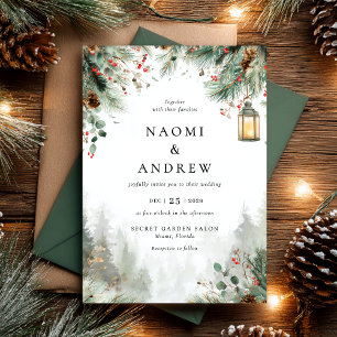 Invitation Aquarelle Mariage de Noël d'hiver