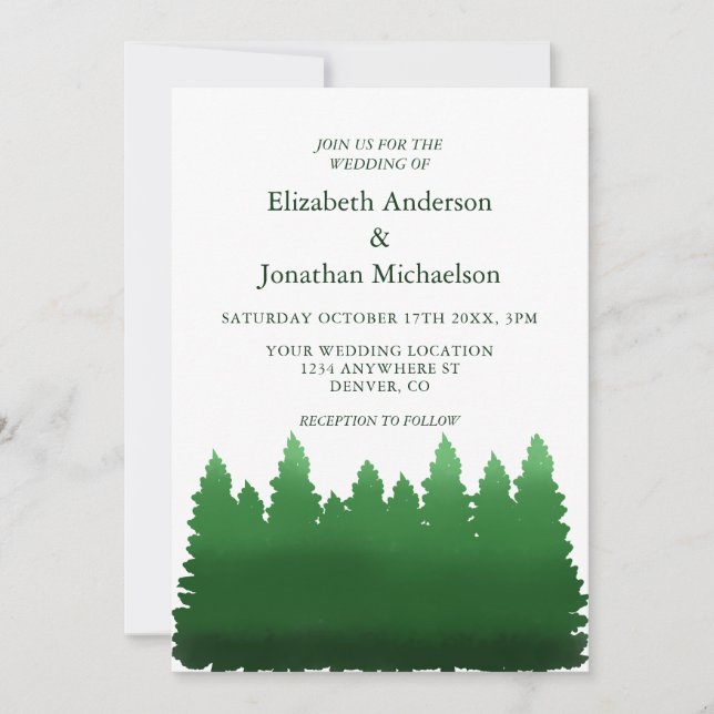 Invitation Aquarelle Mariage des pins de bois (Devant)