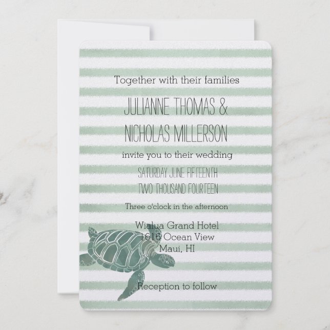 Invitation Aquarelle Mariage des rayures de tortue marine (Devant)