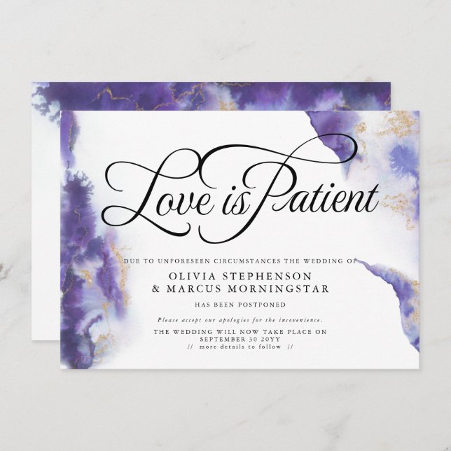 Invitation Aquarelle Mariage différée Agate pourpre (Devant / Derrière)