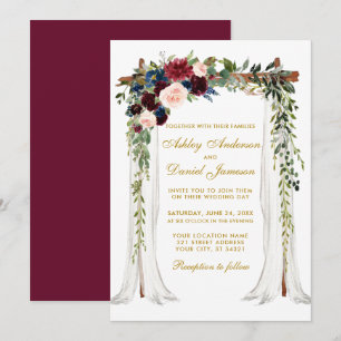 Invitation Aquarelle mariage en or à canopée Arch Floral