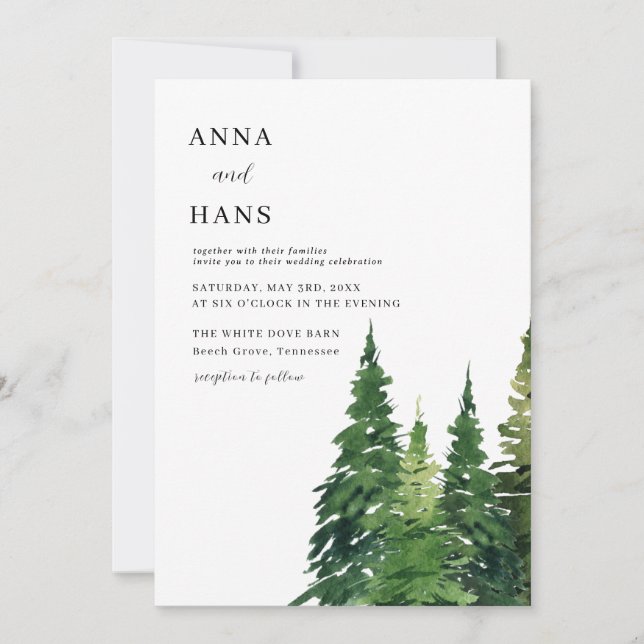 Invitation Aquarelle Mariage festif Arbre de Noël (Devant)
