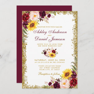 Invitation Aquarelle Mariage Floral Bourgogne Parties scintil