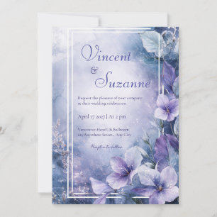 Invitation Aquarelle mariage hivernal floral lavande bleu