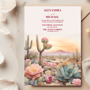 Invitation Aquarelle Mariage illustré Cactus du désert