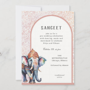 Invitation Aquarelle Mariage indien Elephant Sangeet