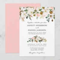 Aquarelle mariage Magnolias blancs Roses roses ros