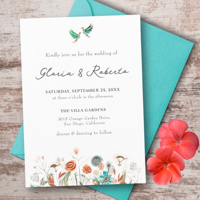 Invitation Aquarelle Mariage mexicaine Lovebirds & Flowers (Créateur téléchargé)