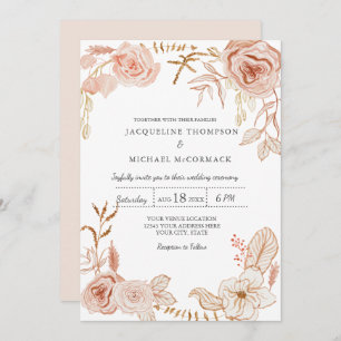 Invitation Aquarelle Mariage moderne Floral en vert rose