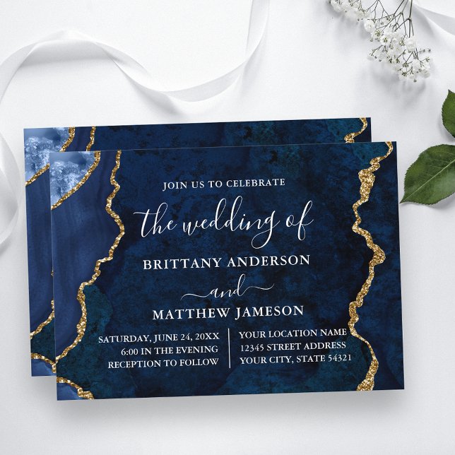 Invitation Aquarelle Mariage or marbre bleu (Customize to change text size, text style or to add more text to back of card.)