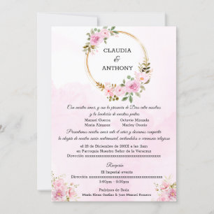Invitation Aquarelle Mariage or rose