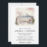 Invitation Aquarelle mariage panoramique japonais Fuji et pag<br><div class="desc">Magnifique conception panoramique de Mont Fuji japonais aquarelle,  pagode et cerisiers en fleurs sur fond blanc</div>