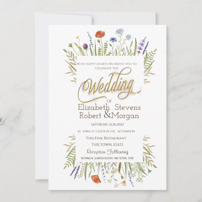 Invitation Aquarelle Mariage Petite Fleur Sauvage (Devant)