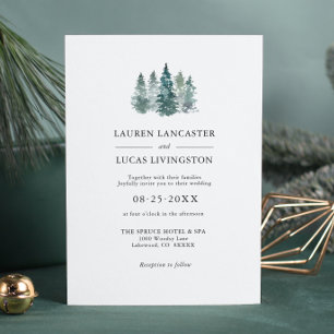 Invitation Aquarelle mariage Pins rustiques Arbres verts prof