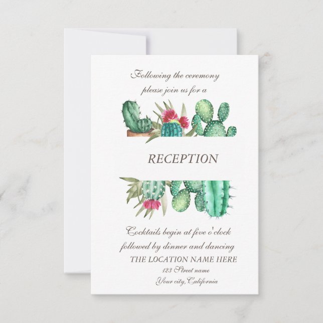 Invitation Aquarelle Mariage Points de Cactus du Désert (Devant)