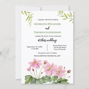 Invitation Aquarelle mariage rose japonais anémone