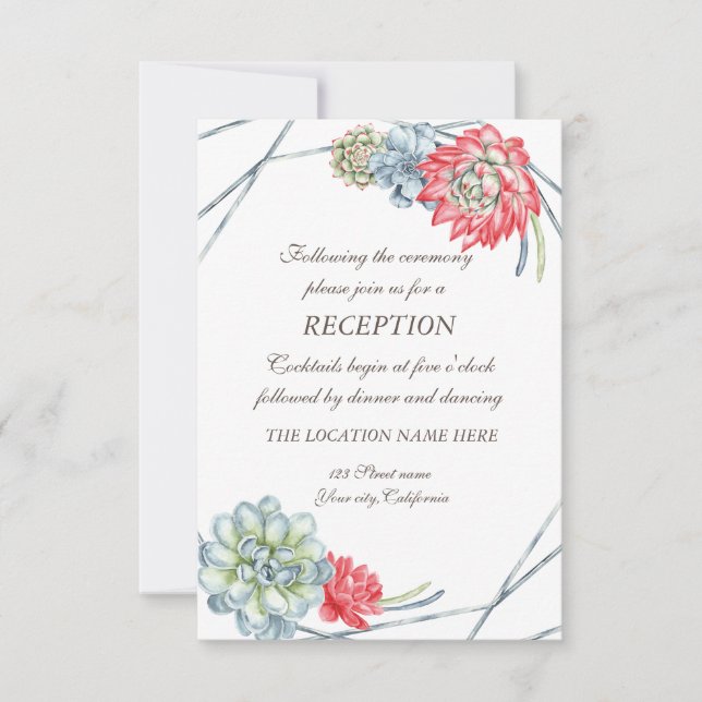 Invitation Aquarelle Mariage Succulentes Rouge Désert (Devant)