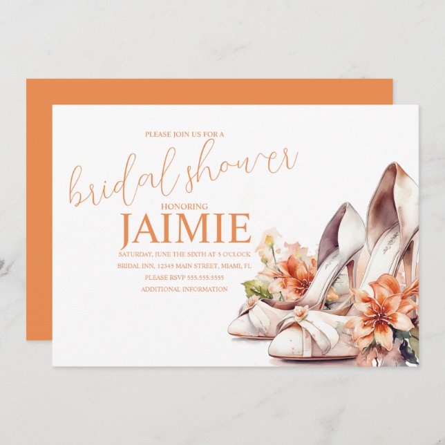 Invitation Aquarelle Mariage talon Fête des mariées florale (Devant / Derrière)