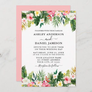 Invitation Aquarelle mariage Tropical Floral Vert rose