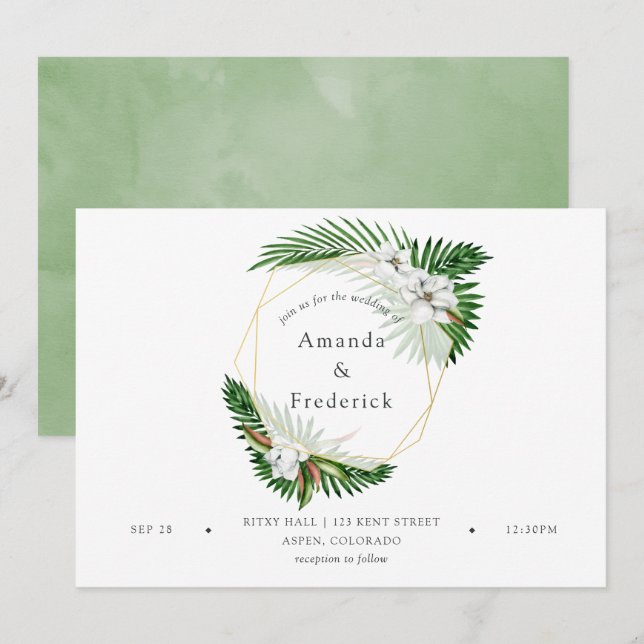 Invitation Aquarelle Mariage Tropical Géométrique (Devant / Derrière)