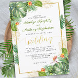 Invitation Aquarelle Mariage tropicale or floral<br><div class="desc">Elégante faire-part de mariage tropicale avec aquarelle tropicale hawaïenne feuillage et fleurs avec des frondes de palmier en or faux métallique et cadre idéal pour une plage ou destination côtière mariage et calligraphie moderne typographie. ASSISTANCE : Pour obtenir de l'aide sur la modification ou la personnalisation de la conception, le...</div>