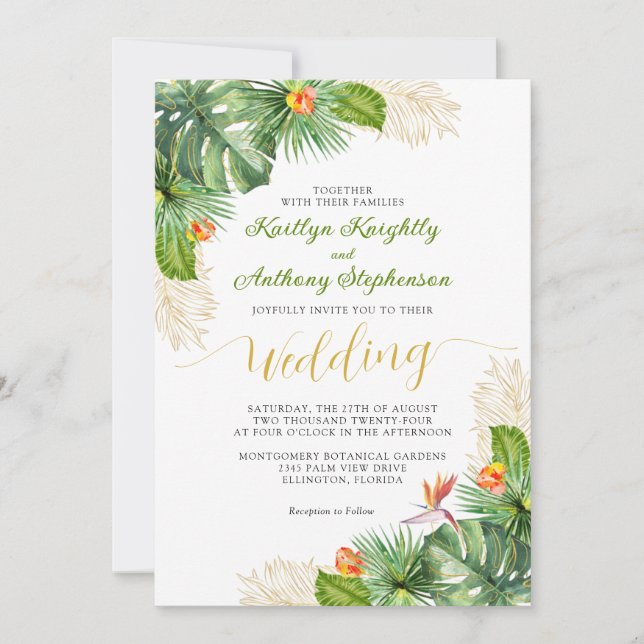 Invitation Aquarelle Mariage tropicale Palm Floral (Devant)