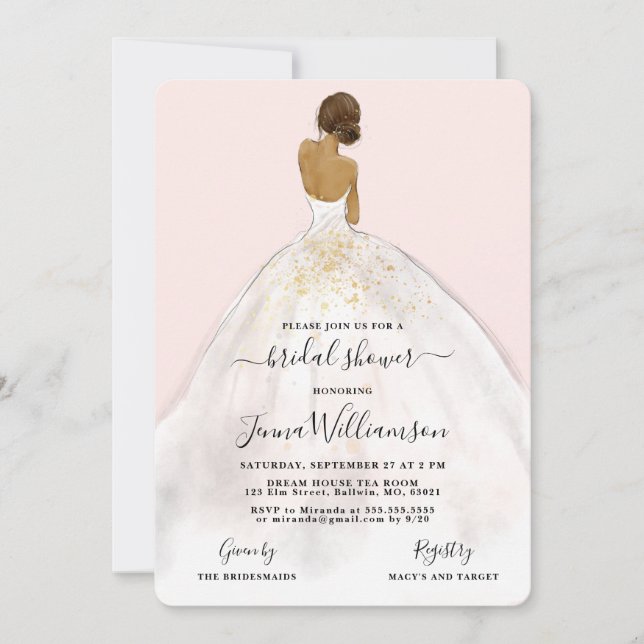 Invitation Aquarelle mariée dans Gown Bridal Shower Invitatio (Devant)