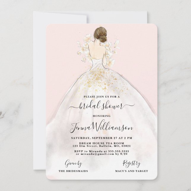 Invitation Aquarelle mariée dans Gown Bridal Shower Invitatio (Devant)