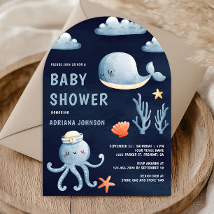 Invitation Aquarelle marine Baby shower d'arc bleu marine