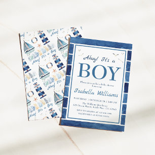 Invitation Aquarelle marine Baby shower de garçon bleu marine