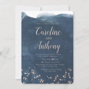 Invitation Aquarelle Marine bleu étoile Rose Mariage or