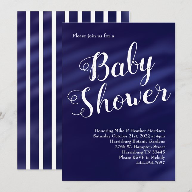 Invitation Aquarelle marine Bleue Baby shower Garçon Nautique (Devant / Derrière)