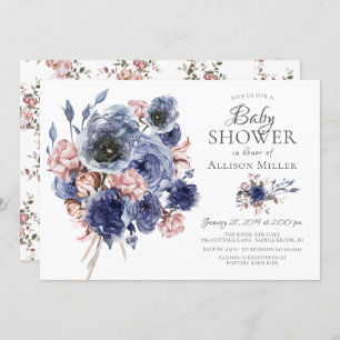 Invitation Aquarelle Marine Blush Floral Baby shower