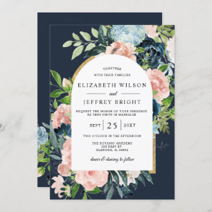 Invitation Aquarelle Marine Blush or Floral Arc Mariage