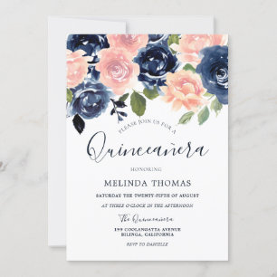 Invitation Aquarelle marine et bleu Quinceañera 15e anniversa