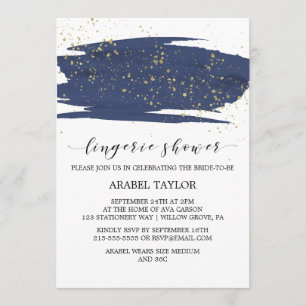 Invitation Aquarelle Marine et Gold Sparkle Lingerie Douche
