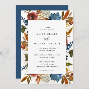 Invitation Aquarelle marine et rouille Boho Floral, Mariage e