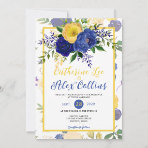 Invitation Aquarelle Marine et Yellowish Gold FlorMariage
