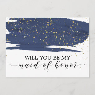 Invitation Aquarelle Marine Gold Serez-Vous Ma Fille D'Honneu