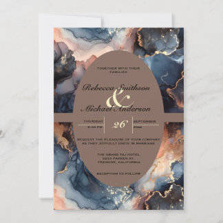 Invitation Aquarelle marine moderne élégante bleu & pêche Aqu