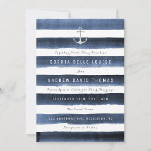 Invitation Aquarelle marine rayures marine mariage plage naut