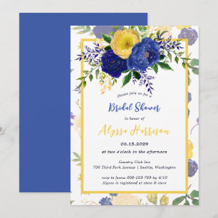 Invitation Aquarelle marine Yellowish Gold Floral Bridal Invi