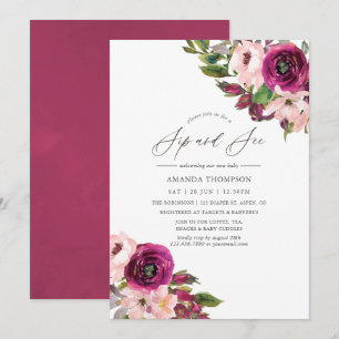 Invitation Aquarelle Marsala et floral rose pour une fête de