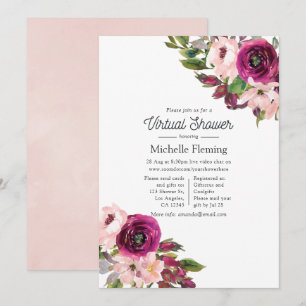 Invitation Aquarelle Marsala et florale Blush Douche virtuell