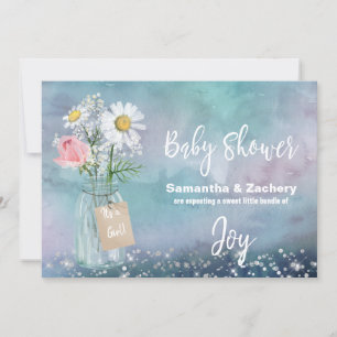 Invitation *~* Aquarelle Mason Jar Baby shower floral Russe