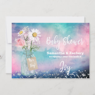 Invitation *~* Aquarelle Mason Jar Flore Baby shower rustique