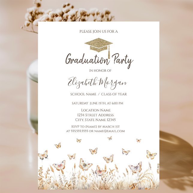 Invitation Aquarelle Meadow Butterflies Graduation (Créateur téléchargé)