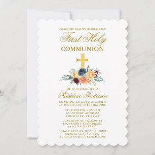 Invitation Aquarelle Mélange de verdure Florale Communion Or