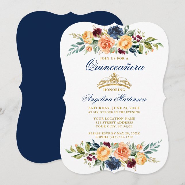 Invitation Aquarelle Mélange de verdure Florale Quinceanera B (Devant / Derrière)
